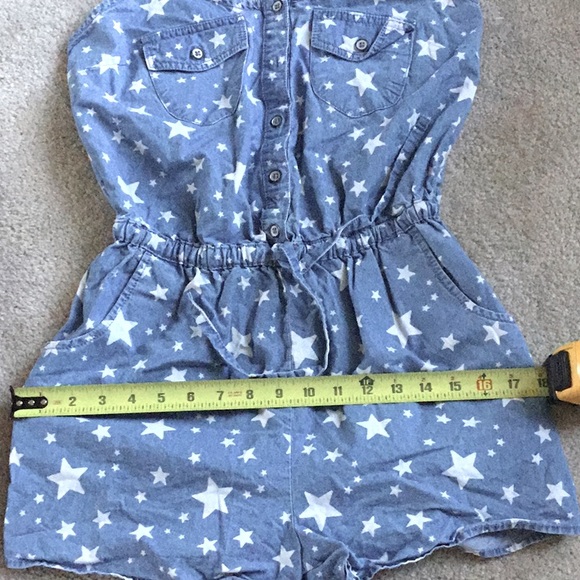 Celestial patriotic blue denim stars strappy shorts romper 100% cotton organic - Picture 7 of 11